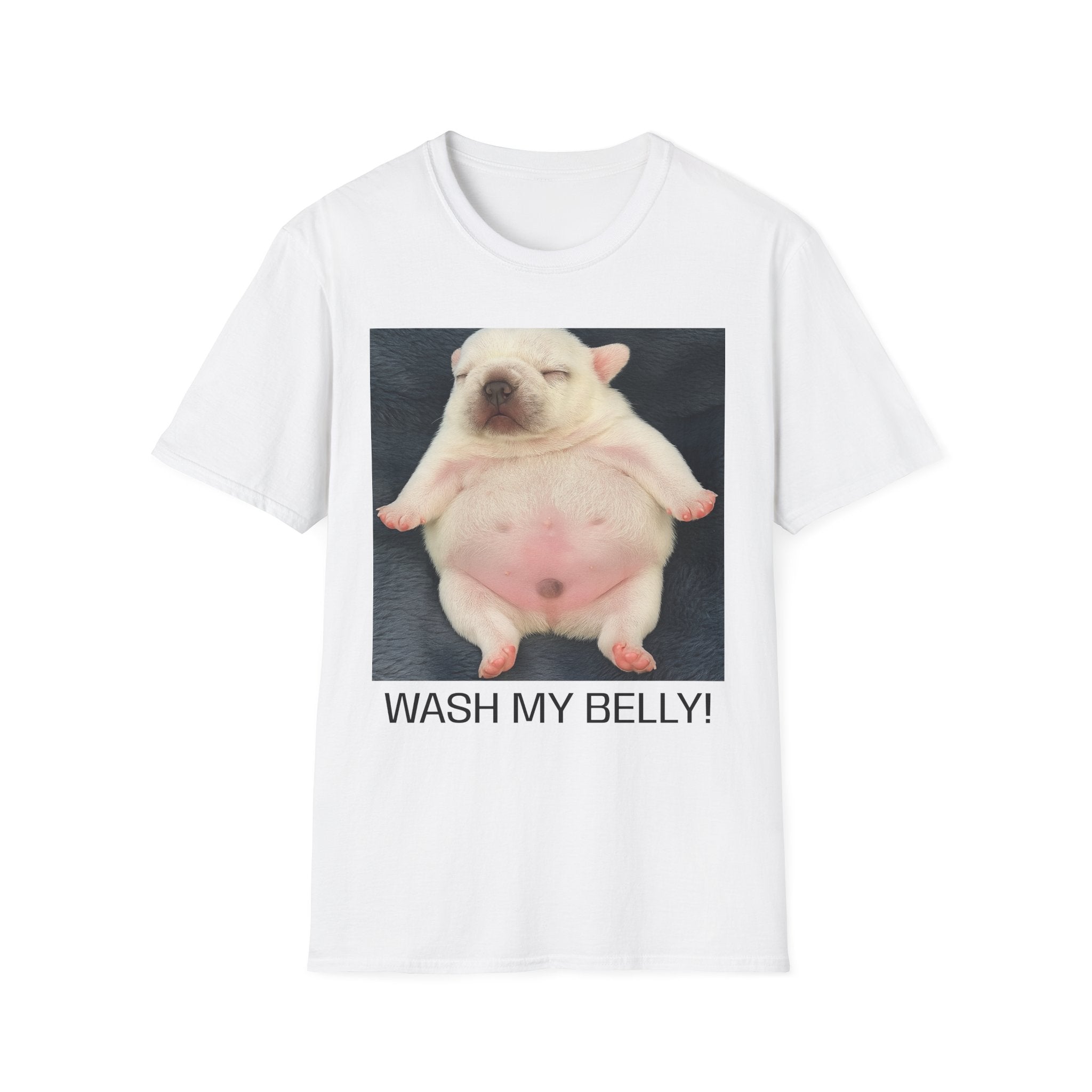 PIBBLE T SHIRT - 'Wash My Belly!' Unisex Softstyle T-Shirt, Perfect Gift for Dog Lovers, Funny Animal Shirt, Cute Pet Apparel, Casual Wear
