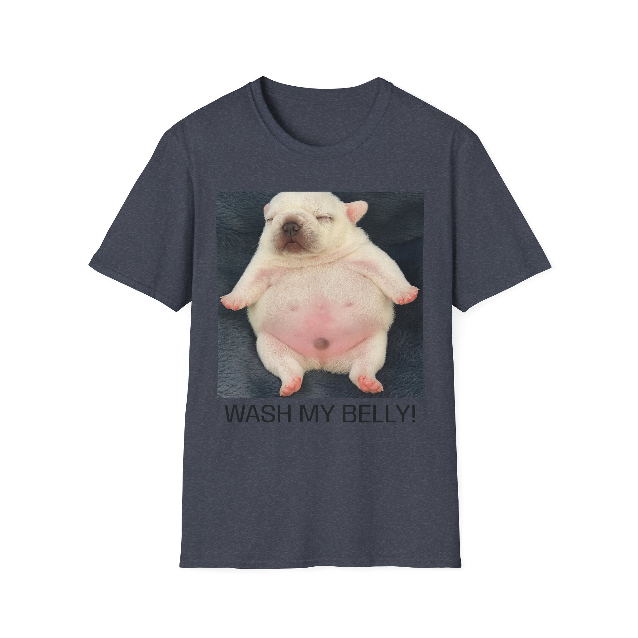 PIBBLE T SHIRT - 'Wash My Belly!' Unisex Softstyle T-Shirt, Perfect Gift for Dog Lovers, Funny Animal Shirt, Cute Pet Apparel, Casual Wear