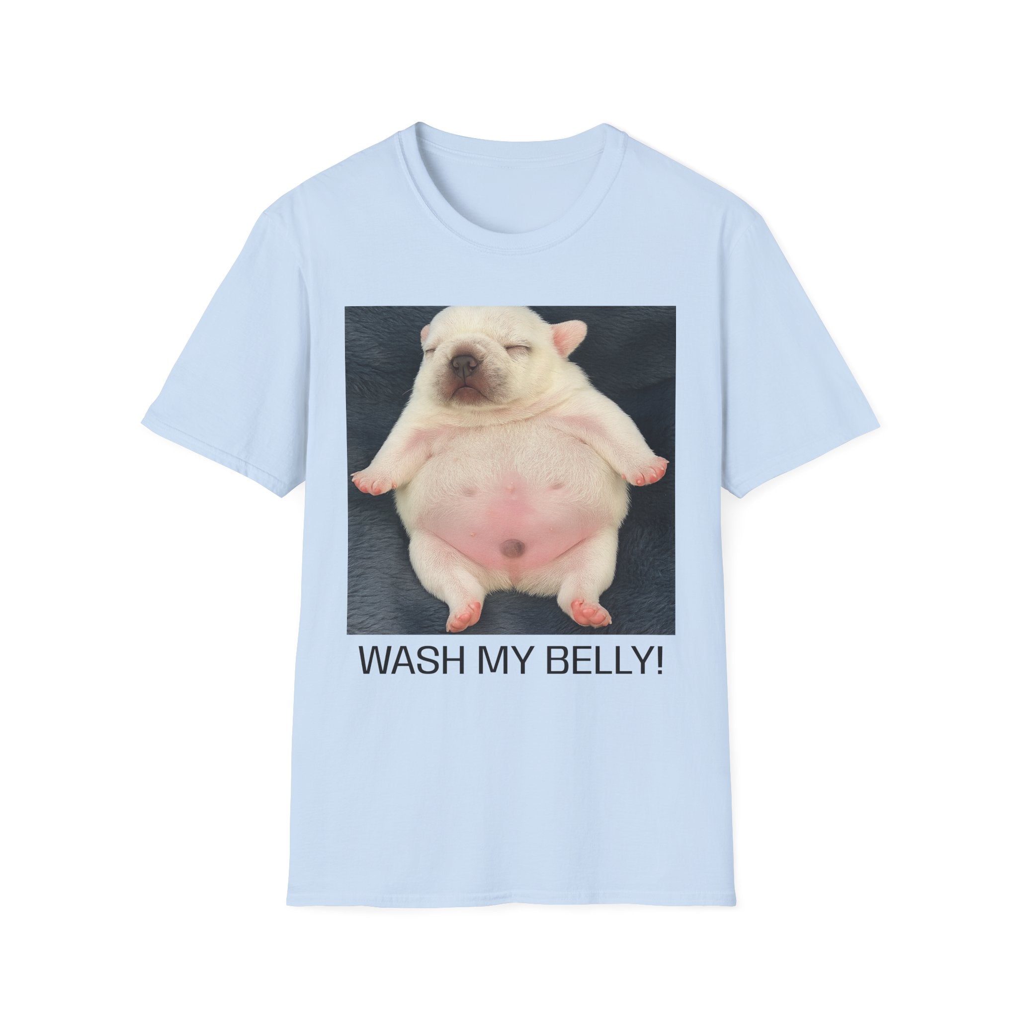 PIBBLE T SHIRT - 'Wash My Belly!' Unisex Softstyle T-Shirt, Perfect Gift for Dog Lovers, Funny Animal Shirt, Cute Pet Apparel, Casual Wear