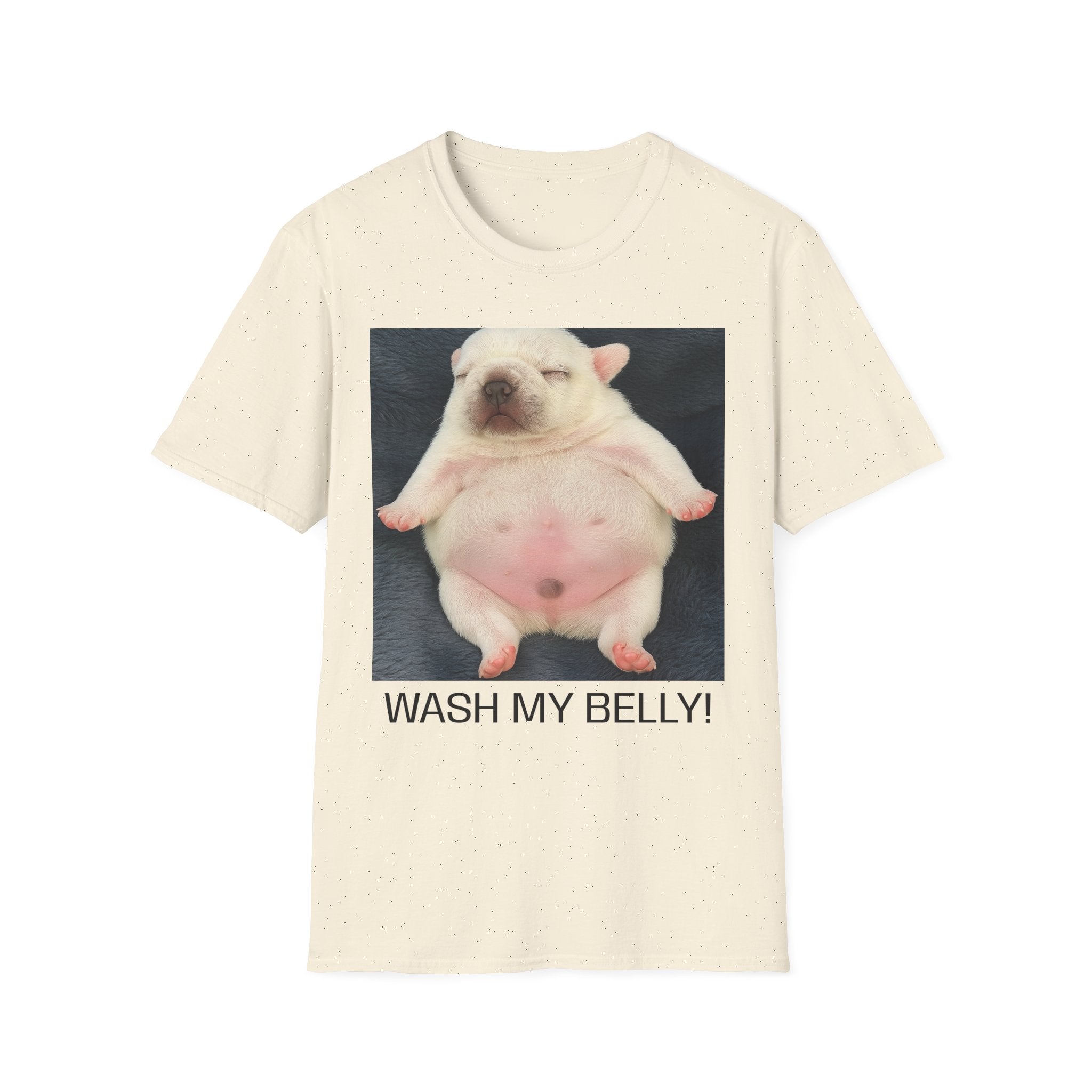 PIBBLE T SHIRT - 'Wash My Belly!' Unisex Softstyle T-Shirt, Perfect Gift for Dog Lovers, Funny Animal Shirt, Cute Pet Apparel, Casual Wear