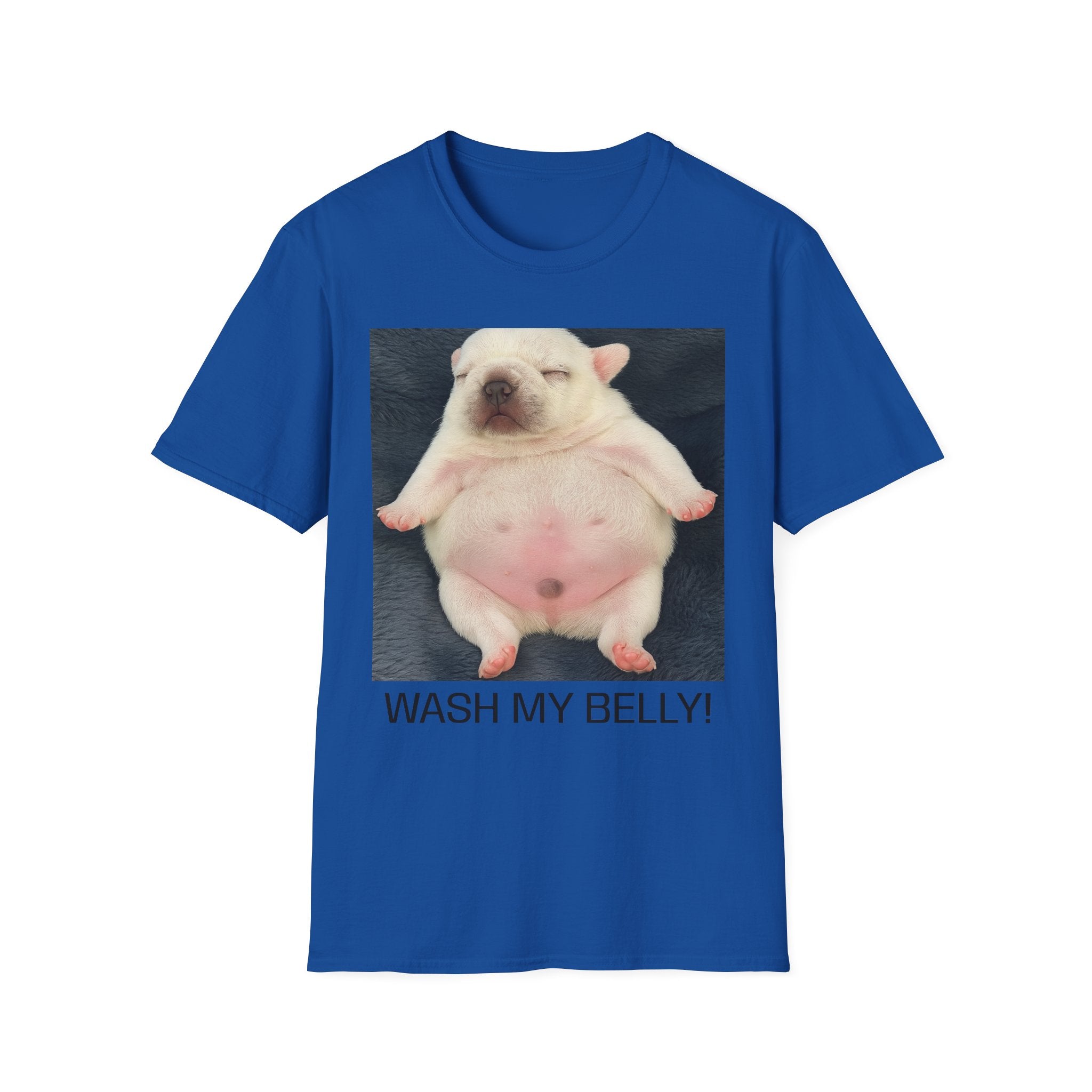 PIBBLE T SHIRT - 'Wash My Belly!' Unisex Softstyle T-Shirt, Perfect Gift for Dog Lovers, Funny Animal Shirt, Cute Pet Apparel, Casual Wear